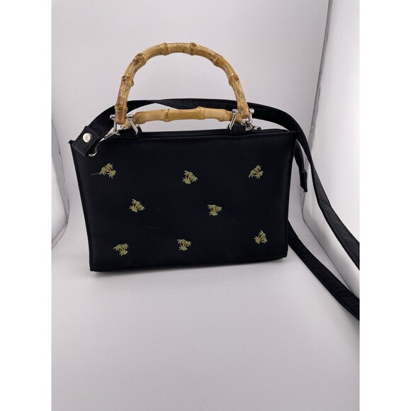 Unbranded Purse Women Black Palm Tree Bamboo Look Handles Shoulder Strap Handbag - Picture 1 of 4